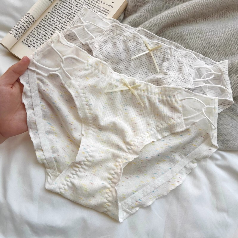 Colorful gauze soft breathable underwear women's mid-waist hip sexy mesh strap waist high slit women's briefs