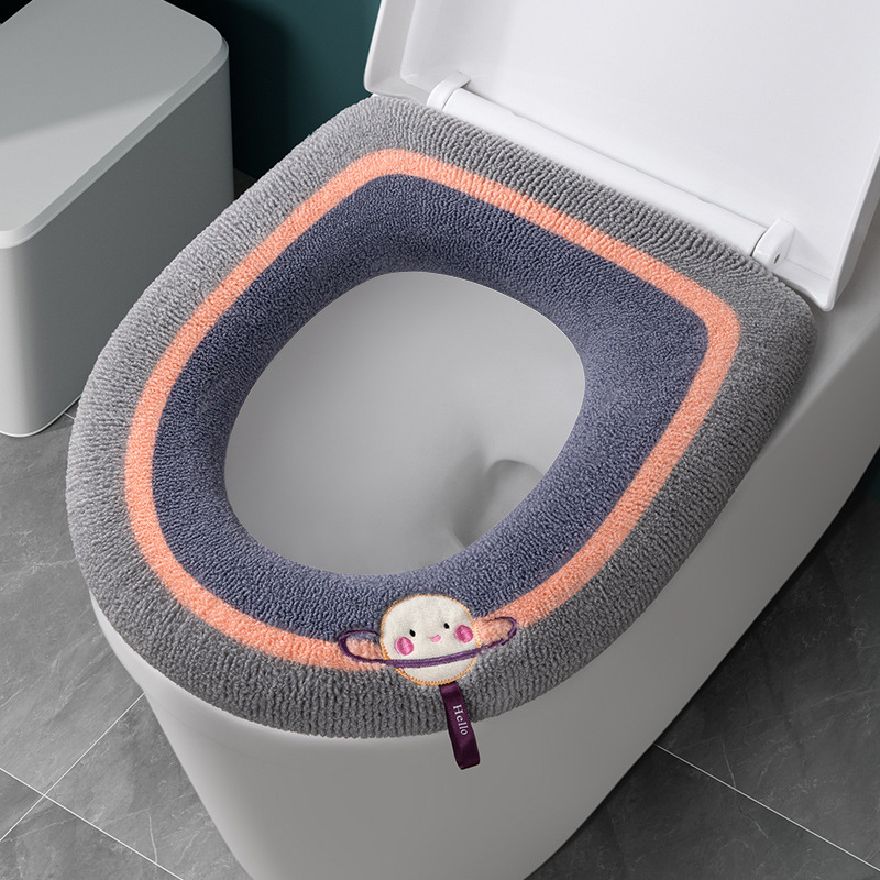 Winter thickened toilet seat cushion household toilet cover four-season universal toilet washer plush handle toilet cover