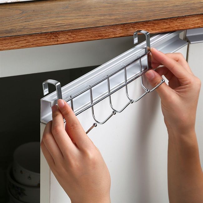 Kitchen cabinet door five-link hook, seamless kitchen cabinet rack, towel hook, bedroom clothes rack, cleaning and storage