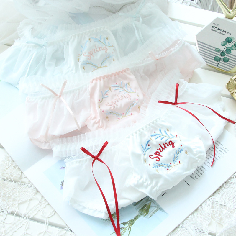 Adil Lolita panties comfortable cotton French plant letter embroidery low waist cute girl baby pants A277