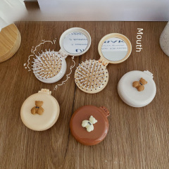 Cute folding air bag comb massage comb mirror integrated compact portable mini air cushion comb girl's small comb