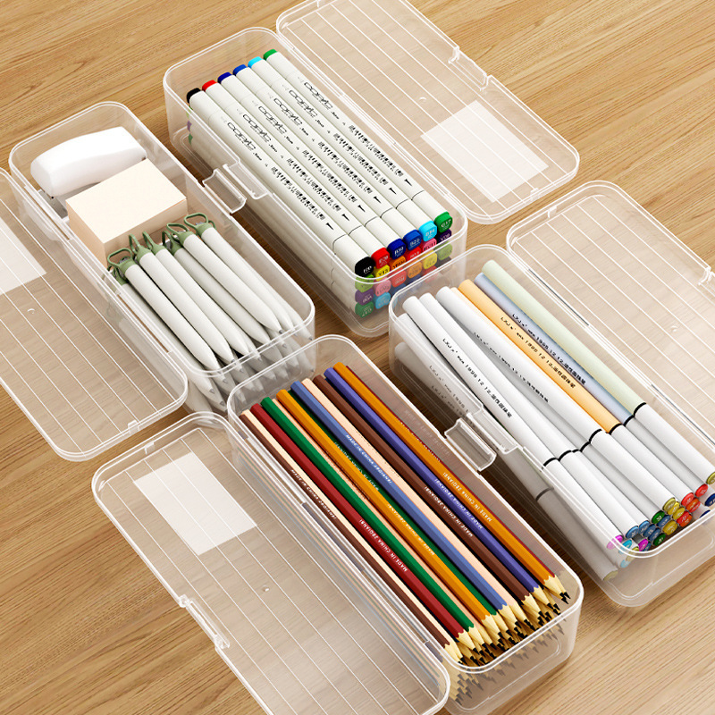 Transparent pencil case for children plastic crayon pencil storage box pen holder large capacity pencil bag desktop student pen box