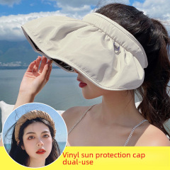 Big brim shell hat black plastic sun protection hat female internet celebrity face cover empty top hat can be curly hair hoop shell hat