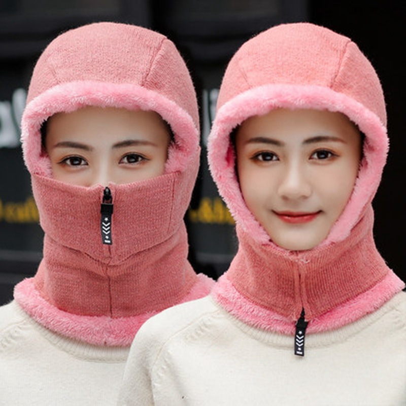 Scarf one-piece hat for men in winter plus velvet thick warm neck cover one-piece hat youth wool hat Korean version trendy knitted