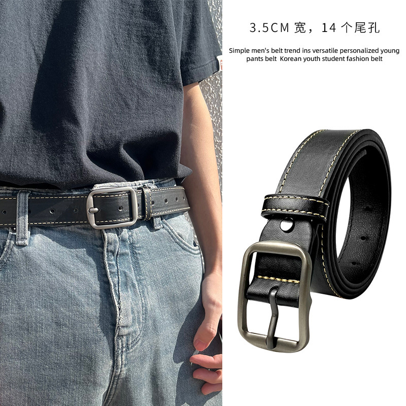 Pin buckle belt men's young people Hong Kong style trend ins simple jeans belt unisex versatile belt