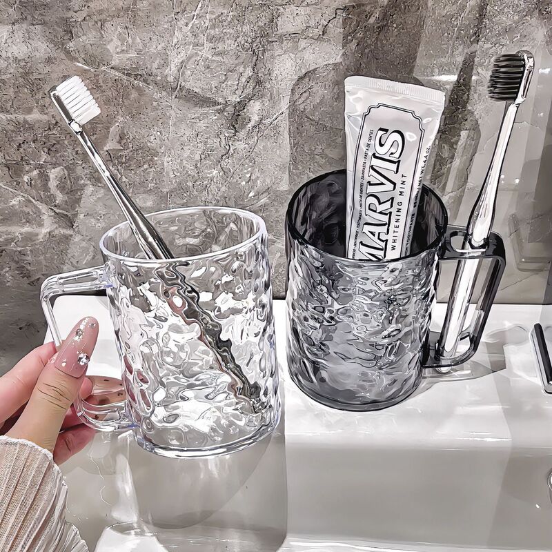 Light luxury household glacier pattern mouthwash cup transparent toothbrushing cup high-looking student couple wash cup with handle