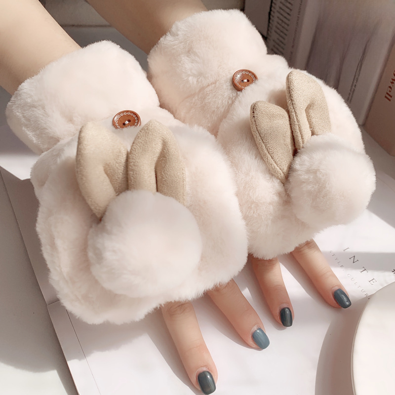 Gloves for women in winter plus velvet students cute Korean version cold-proof cartoon thick plush autumn and winter cycling warm cotton winter