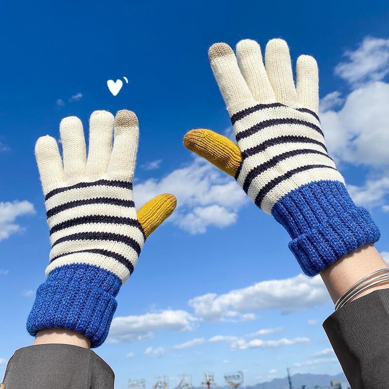 Touch screen checkerboard gloves autumn and winter outdoor warm thickened warm students cute riding cold protection ins for men and women