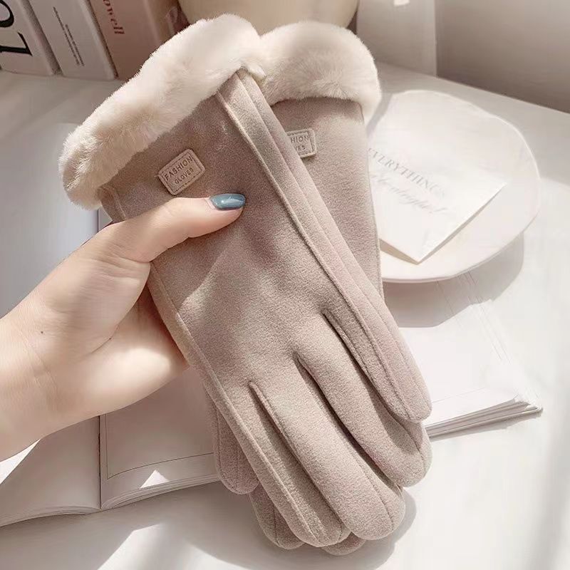 Winter German velvet warm plus velvet gloves women's plush touch screen gloves cold-proof rabbit fur gloves wholesale cotton gloves wholesale