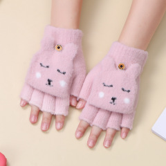 2024 Winter New Plush Gloves Stretch Knitted Gloves Girls Cute Rabbit Coldproof Cartoon Warm Gloves