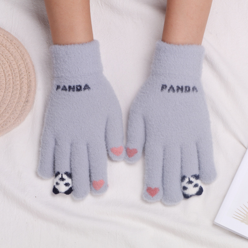 New Knitted Cartoon Gloves Plush Coldproof Touch Screen Gloves Women's Winter Warmth Plus Velvet Thickened Student Korean Style Gloves