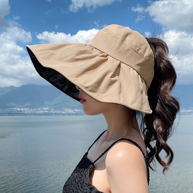 2024 large brim vinyl sun hat for women Japanese and Korean all-match outdoor sun protection beach hat anti-UV hat