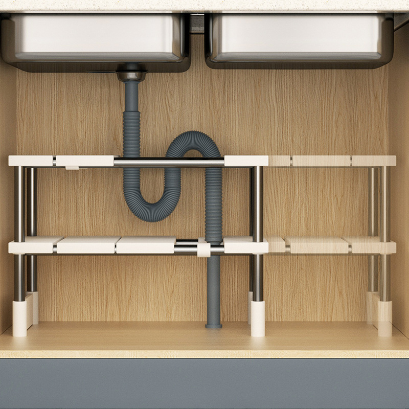 Kitchen retractable under sink storage rack in the cabinet layered rack kitchen cabinet storage multi-functional pot rack storage rack