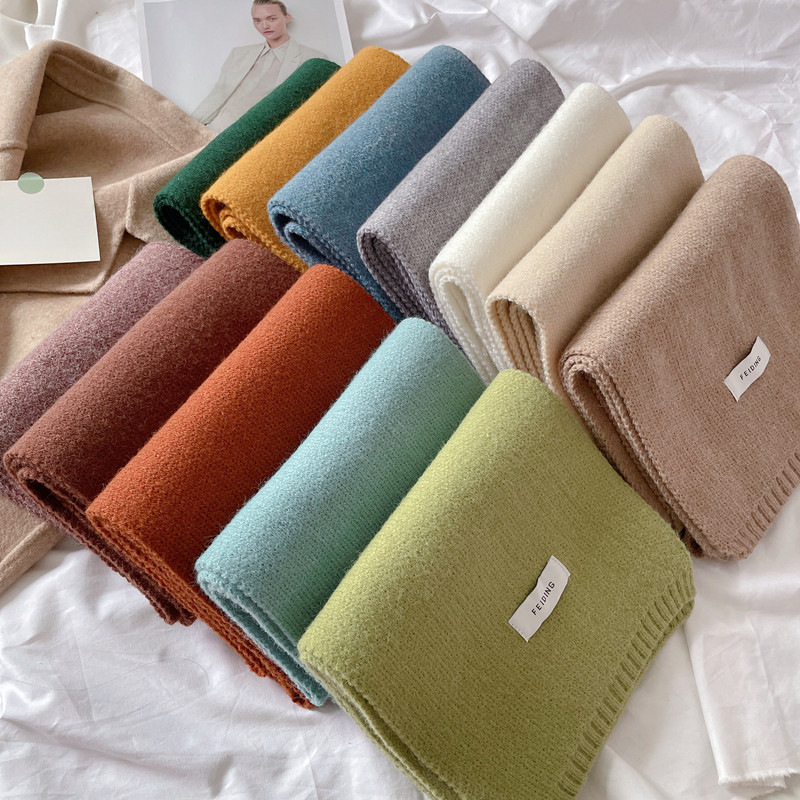 Scarf Korean style female winter ins girl cute versatile solid color wool knitted warm small scarf male couple style