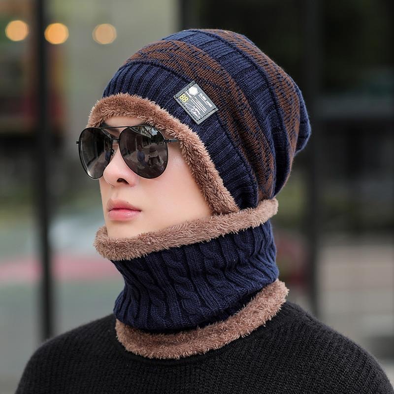 Hat men's winter knitted woolen hat plus velvet thickening Korean style trendy warm and cold-proof cycling autumn and winter men's cotton hat