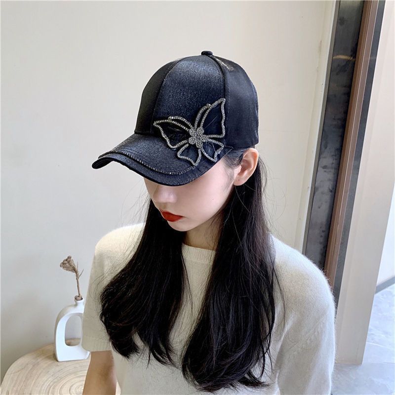 Butterfly rhinestone baseball cap fashionable peaked cap for women Korean version all-match sports travel whitening sun protection sun hat