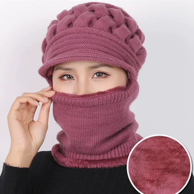 Warm hood for women in winter, mom cycling, plus velvet, thickening, cold protection, face protection, outdoor skiing, breathable rabbit fur knitted hat