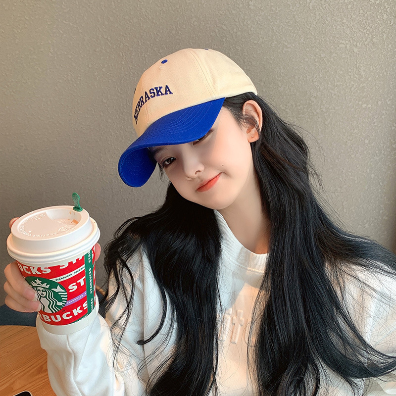 Color block letter versatile cap suitable for round faces, face shaping, lazy and versatile Korean style baseball cap for women