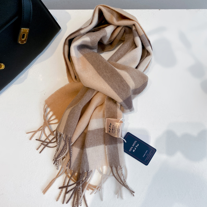 Selected Australian wool pure wool plaid scarf British classic unisex couple style winter warm scarf