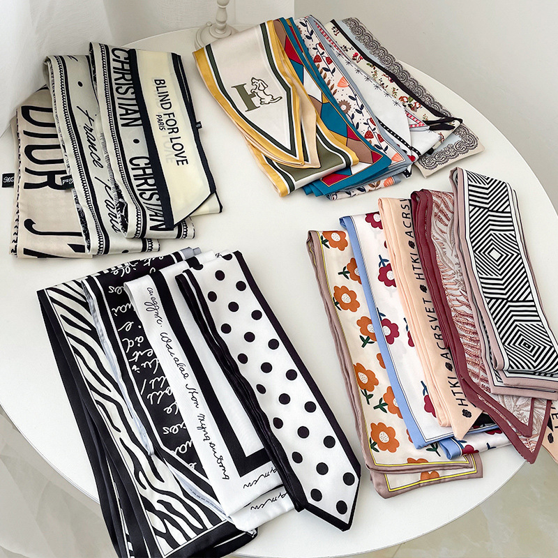 New high-end hair-tying long silk scarf headband, elegant, simple and versatile, hair-tying headband, streamer, hair accessories, women's bag