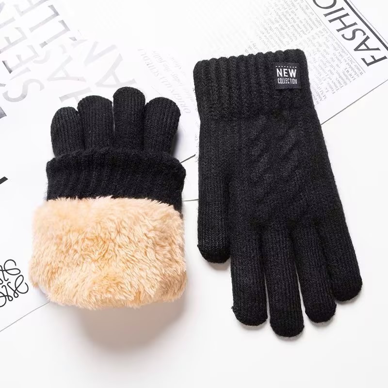 New style woolen gloves knitted plus velvet thickened touch screen winter cycling cold and warm windproof full finger winter gloves