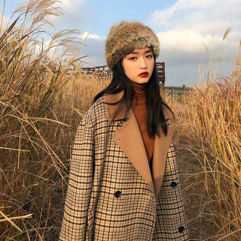Internet celebrity winter cold-proof Baotou hat for women, thickened and warm all-in-one fur rabbit fur hat, versatile knitted woolen hat