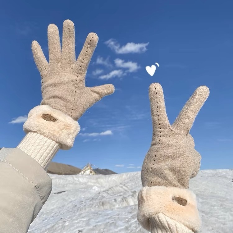 Women's Winter Cycling Gloves Warm and Cold-proof Plus Velvet Thickened Women's Cashmere Winter Touch Screen Gloves