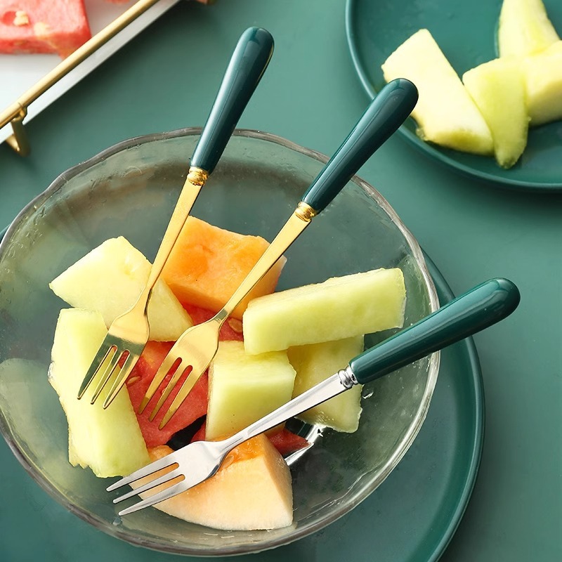 Stainless steel fruit fork set, high-end children's cute little fork, household light luxury cake dessert fork, fruit picks
