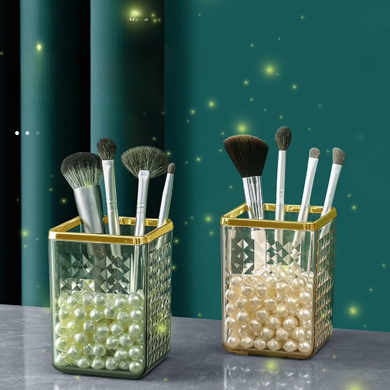 Makeup brush storage box, dressing table, transparent partitioned eyebrow pencil, lipstick storage box, office desktop pen holder storage box