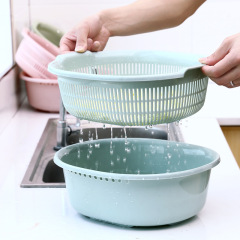 Plain double-layered vegetable sink kitchen round drain basin plastic household fruit basket drain basket vegetable basket leaking basin