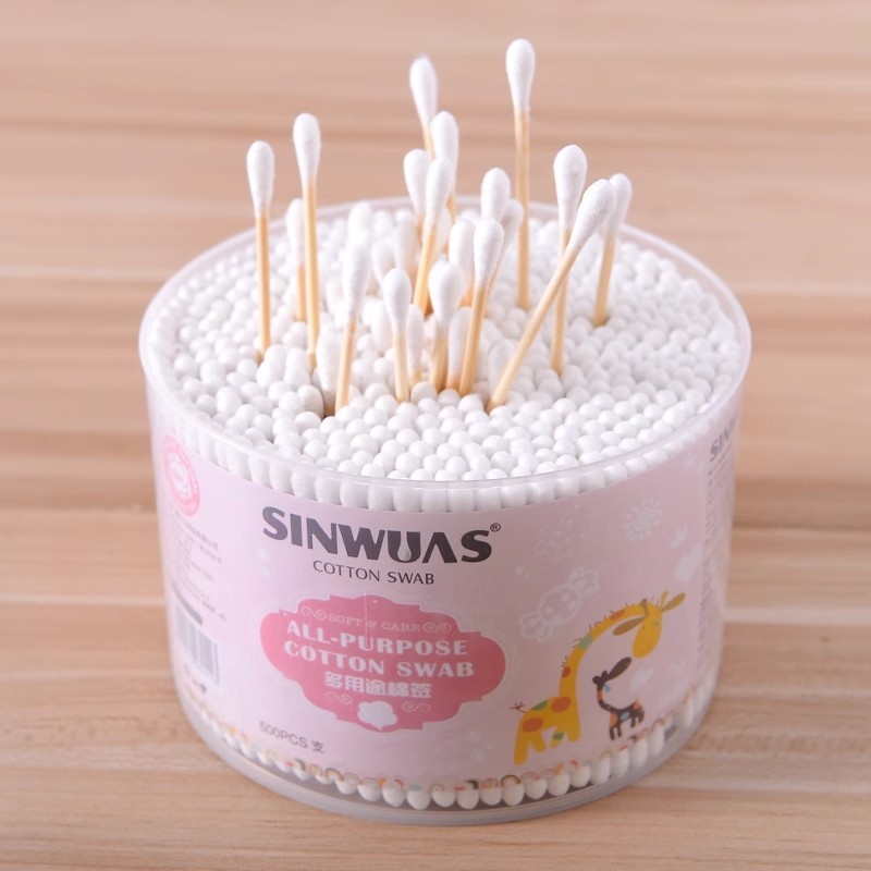 Quality 500 large round boxed double-ended cotton swabs disposable cotton swabs makeup cotton swabs for home beauty stores