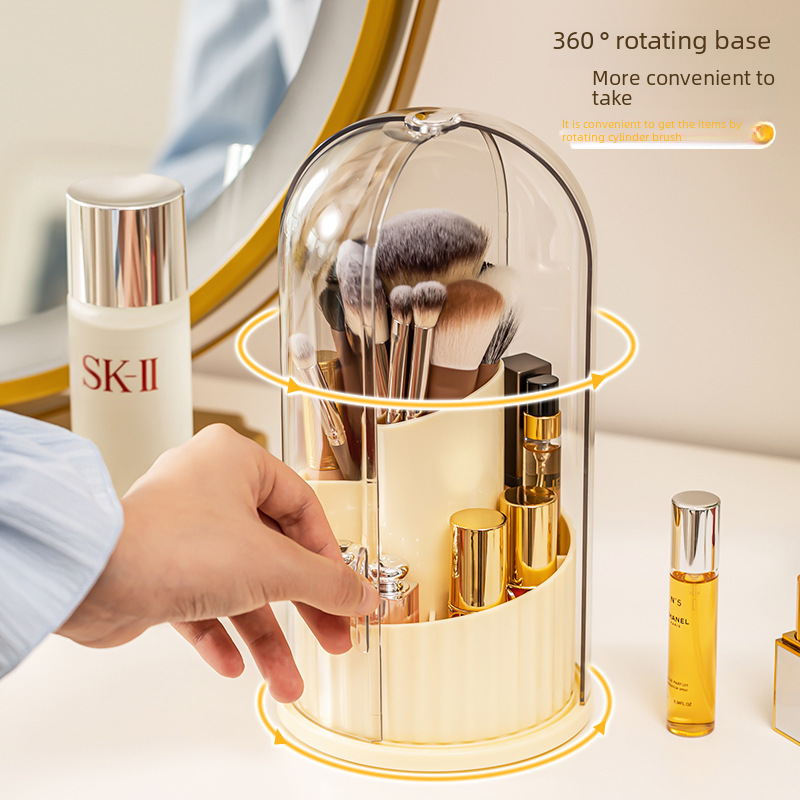 Rotating cosmetics storage box makeup brush compartment storage tube desktop dressing table dust-proof lipstick storage rack