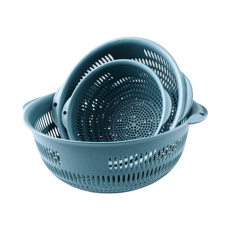 Thickened vegetable basket three-piece set household fruit basket kitchen drain basket plastic vegetable basin fruit plate storage artifact