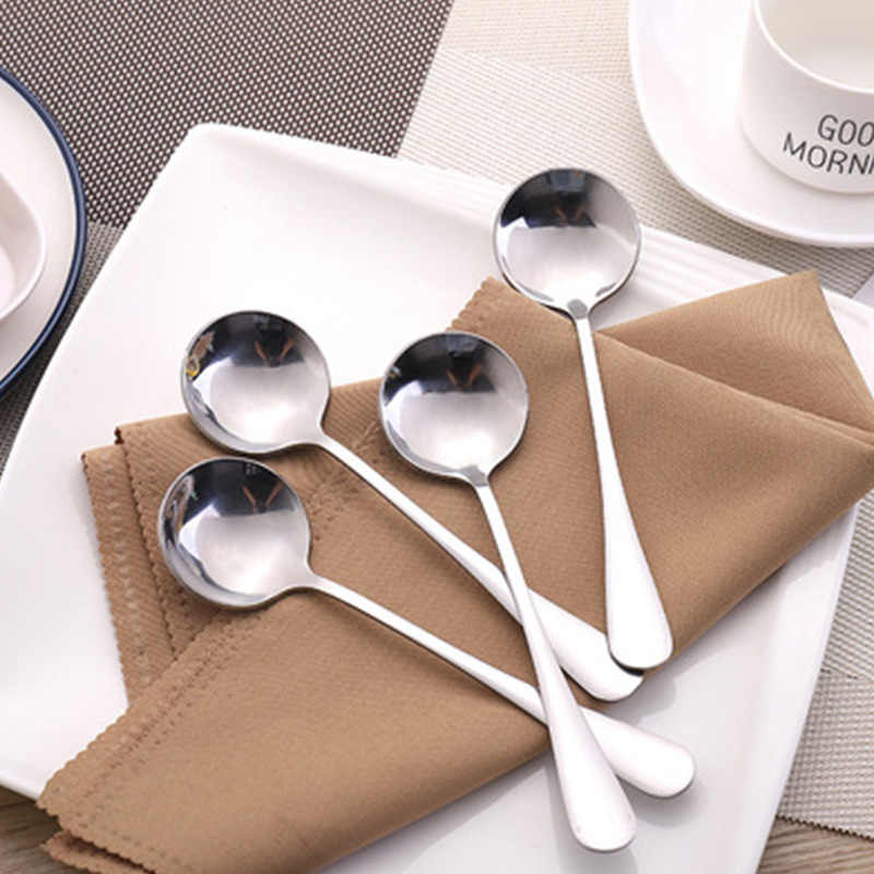 Stainless steel creative enlarged round spoon long handle dessert fruit spoon household large rice spoon spoon factory