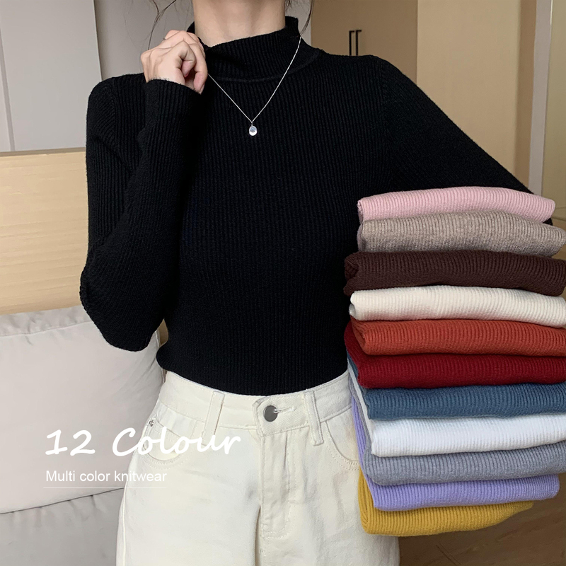 New style half turtleneck long sleeve slim pullover bottoming wool sweater top for women