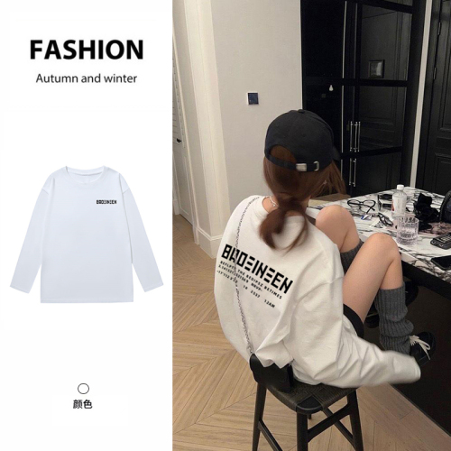 Official Photo New Autumn Loose Cotton Cartoon Print Round Neck Bottoming Long Sleeve T-Shirt