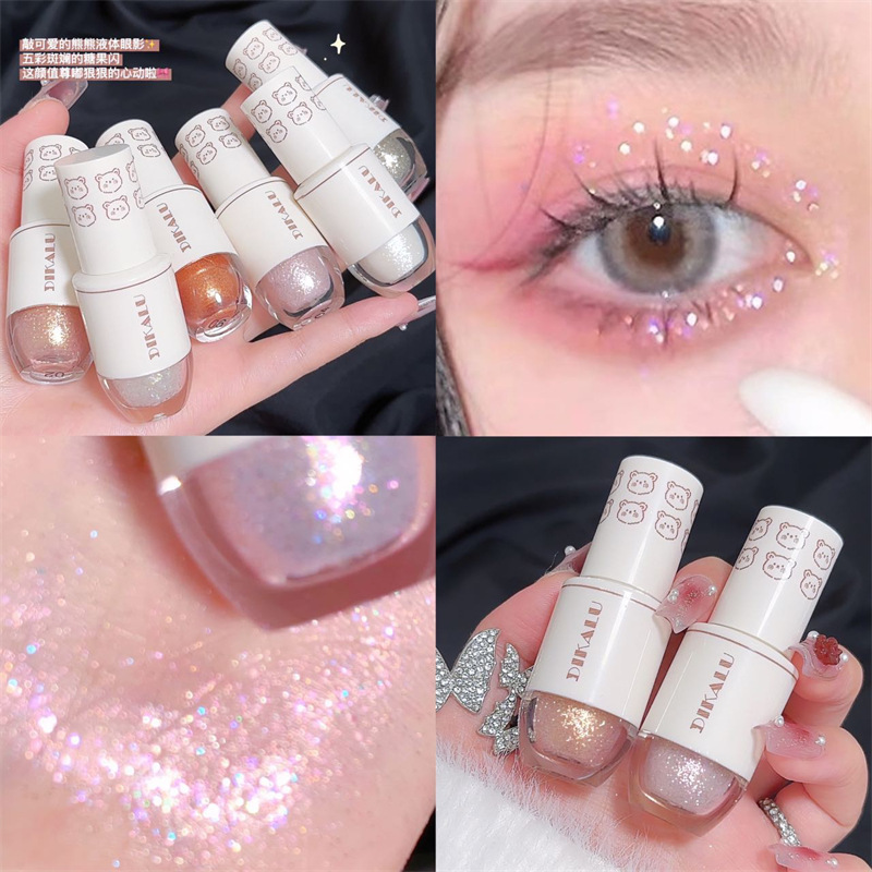 DIKALU Bear Bowling Tears Liquid Eyeshadow Eye Makeup Silkworm Pearlescent Super Shiny Crystal Fine Glitter