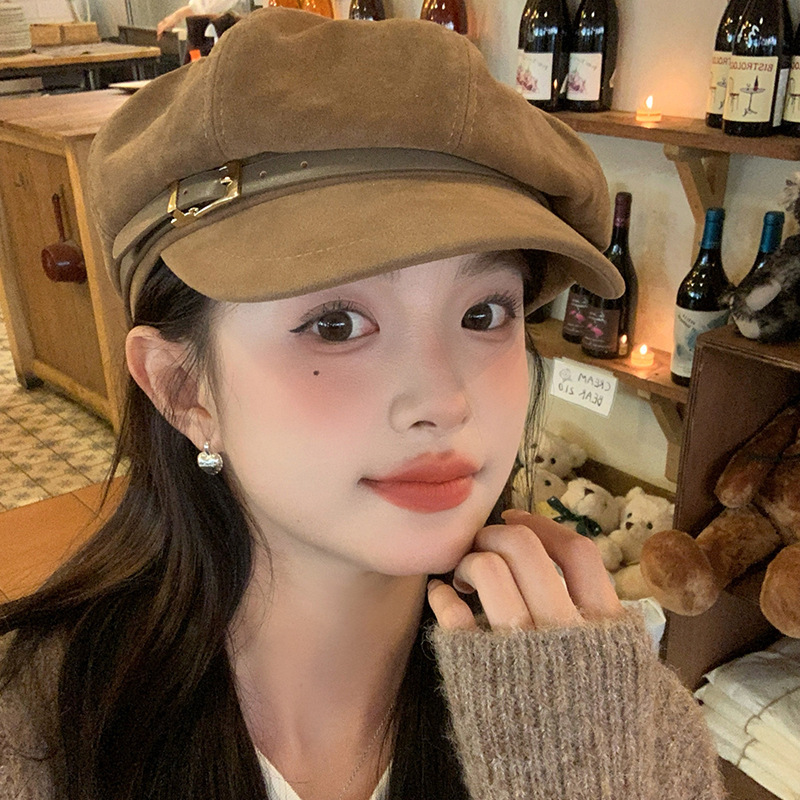 Liangfang high-quality suede newsboy hat for women 2024 new face-showing small octagonal painter hat