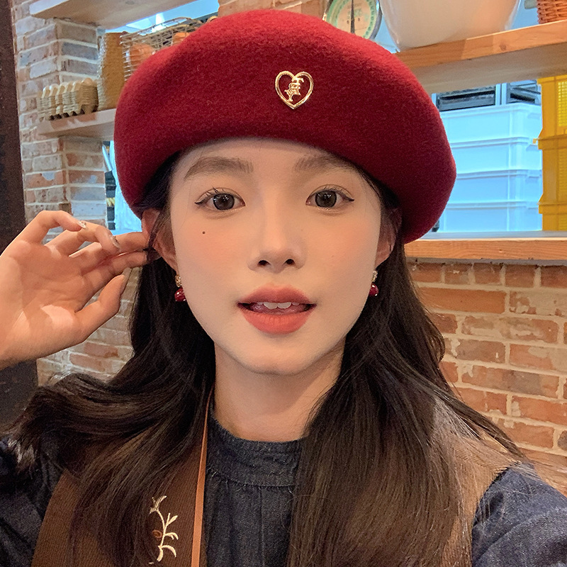 Original Australian wool beret hat for women 2024 autumn and winter new casual versatile high-end painter's hat with large head circumference
