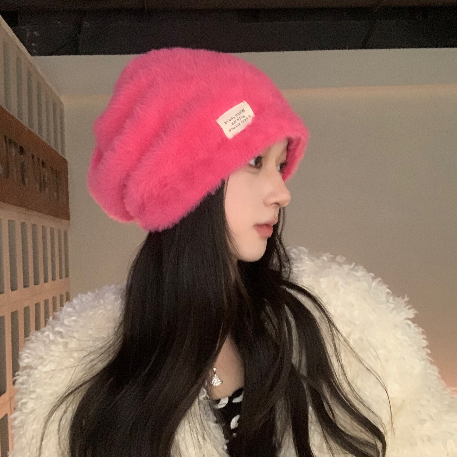 Korean style autumn and winter warm thick fur small label ear protection pile hat trendy internet celebrity pullover hat for women ins