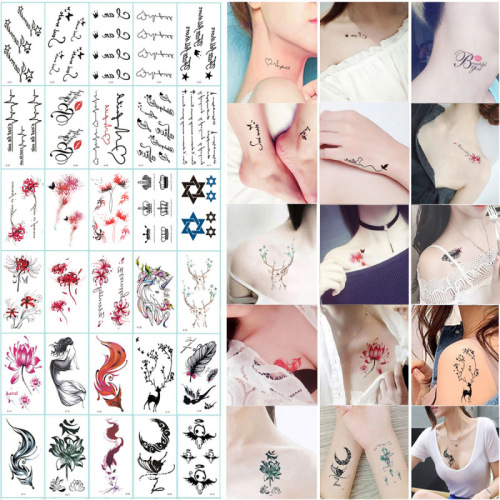 Wholesale small fresh tattoo stickers high-end ins tattoo flower eyebrow butterfly English star face tattoo