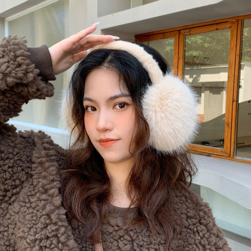 Folding earmuffs, fashionable and warm, solid color, new imitation fox fur glossy version, simple ear protection bag, autumn and winter anti-cold earmuffs