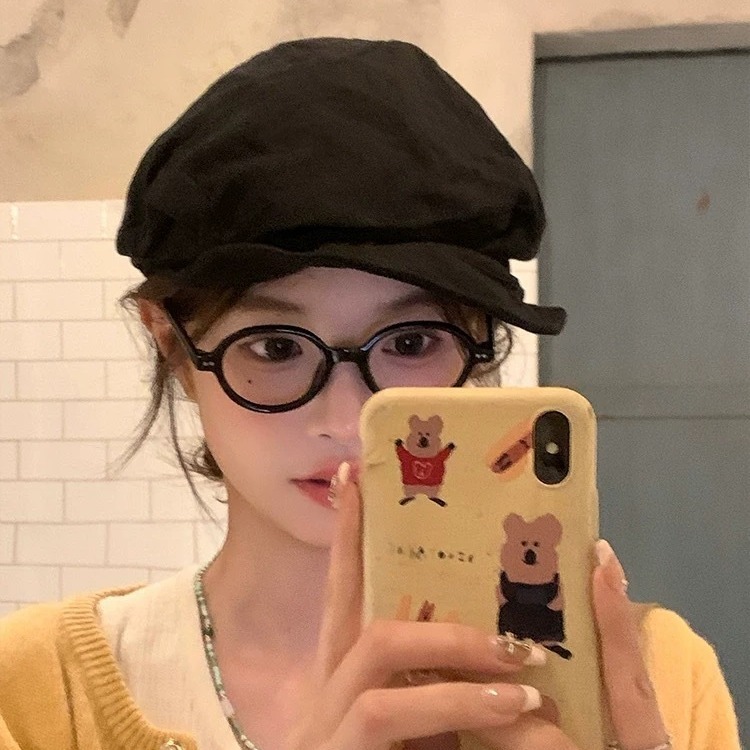 Korean style literary cotton and linen pleated beret hat for women in summer and autumn, versatile face-showing small retro newsboy hat, sun visor and peaked cap
