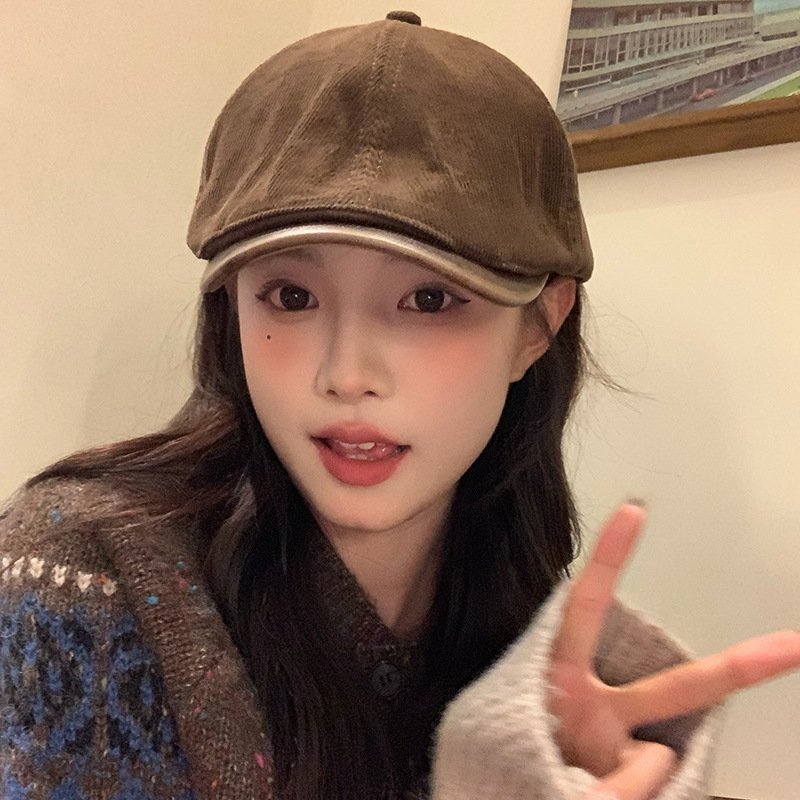 Liangfang retro progressive hat solid color versatile Japanese style face-showing small reverse wearing newsboy peaked hat for women