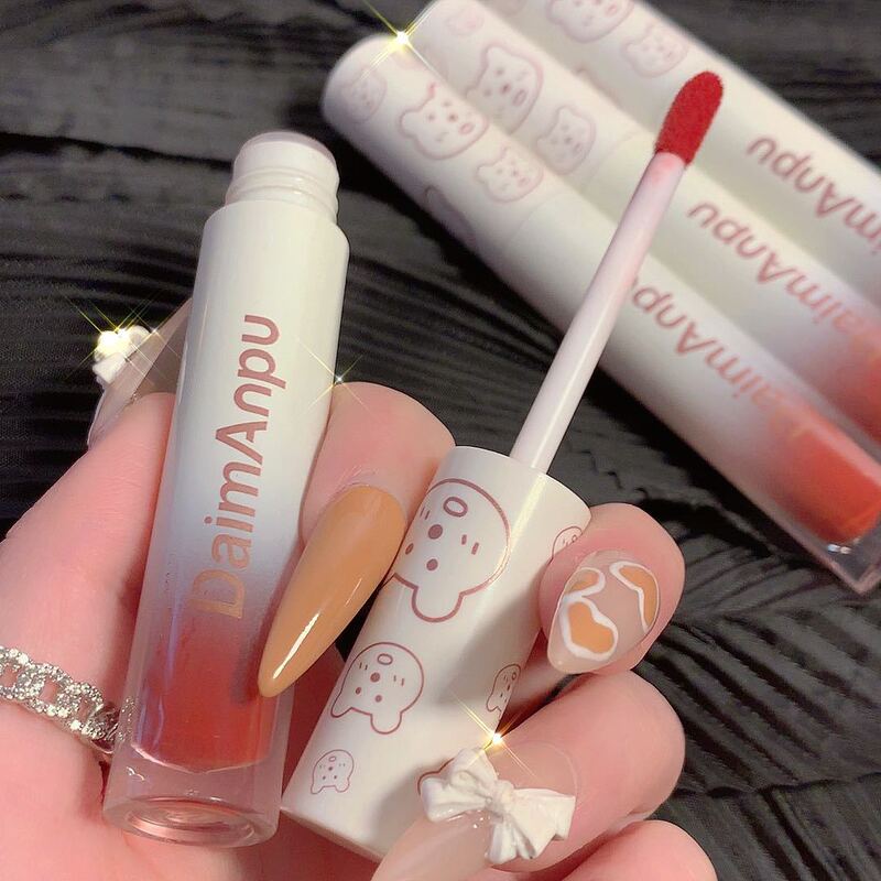 DAIMANPU cute bear mirror lip glaze glass water gloss lipstick lip gloss non-stick ice tea lip glaze wholesale