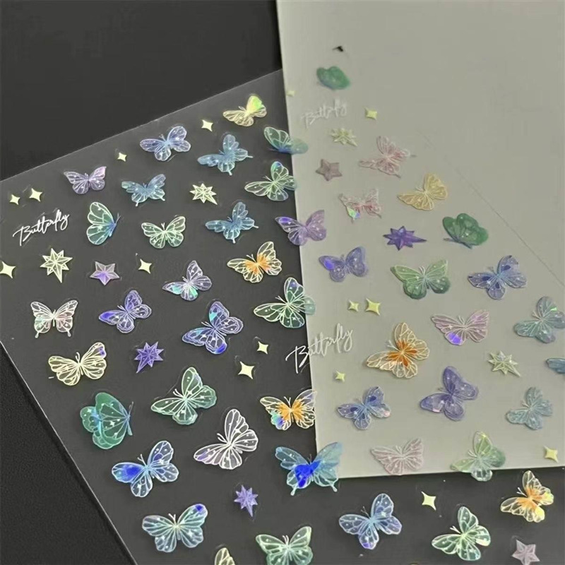 ins advanced butterfly embossed wing streamer laser sticker colorful butterfly colorful three-dimensional fairy sticker