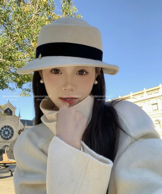 French Elegant Curly Wool Wool Top Hat Women's Autumn and Winter Casual Felt Hat Retro Basin Hat Versatile Dome Hat Trendy