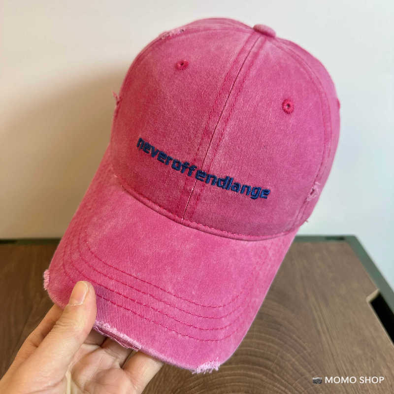 Retro washed distressed ripped denim baseball cap for men and women, Korean style small letter embroidered peaked cap