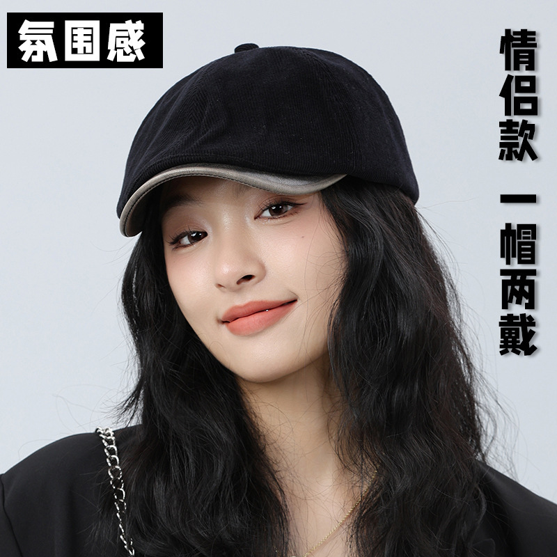 Japanese retro progressive hat, front and back, wearable trendy couple hat, trendy style beret, men's and women's duck tongue hat