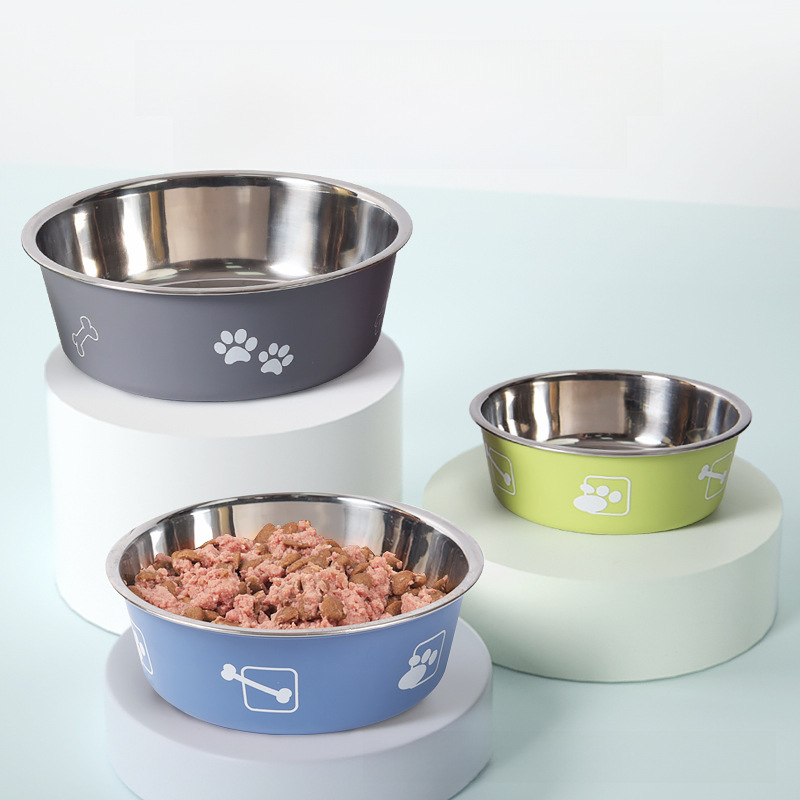 Factory direct sales pet double-layer stainless steel dog bowl and cat bowl anti-slip and drop-resistant feeder anti-knock over dog food bowl wholesale